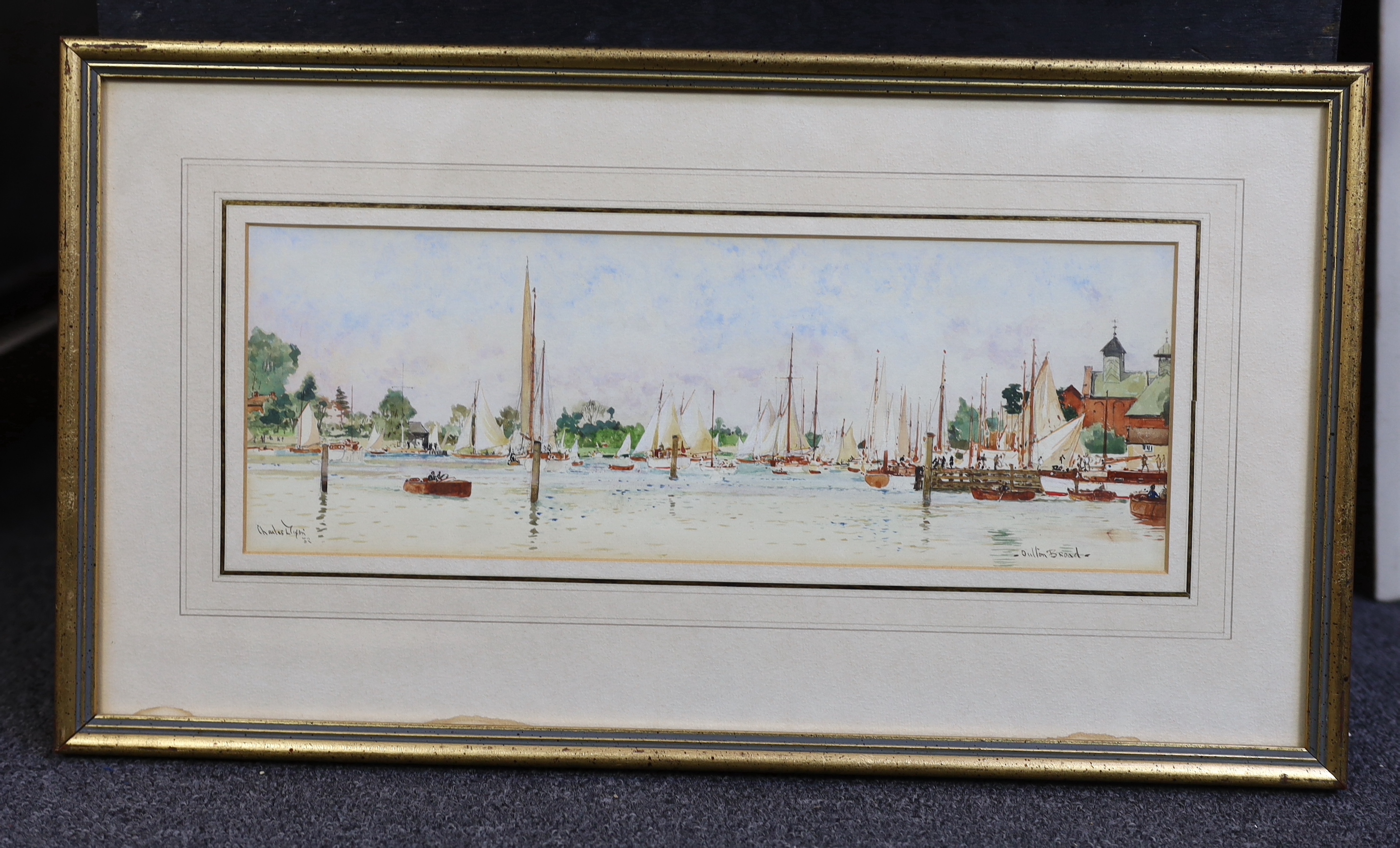 Charles Edward Dixon, R.I. (English, 1872-1934), 'Blown Boats at Ouldon', 'Oulton Broad' & 'Breydon Water', three watercolours, 14 x 38cm
